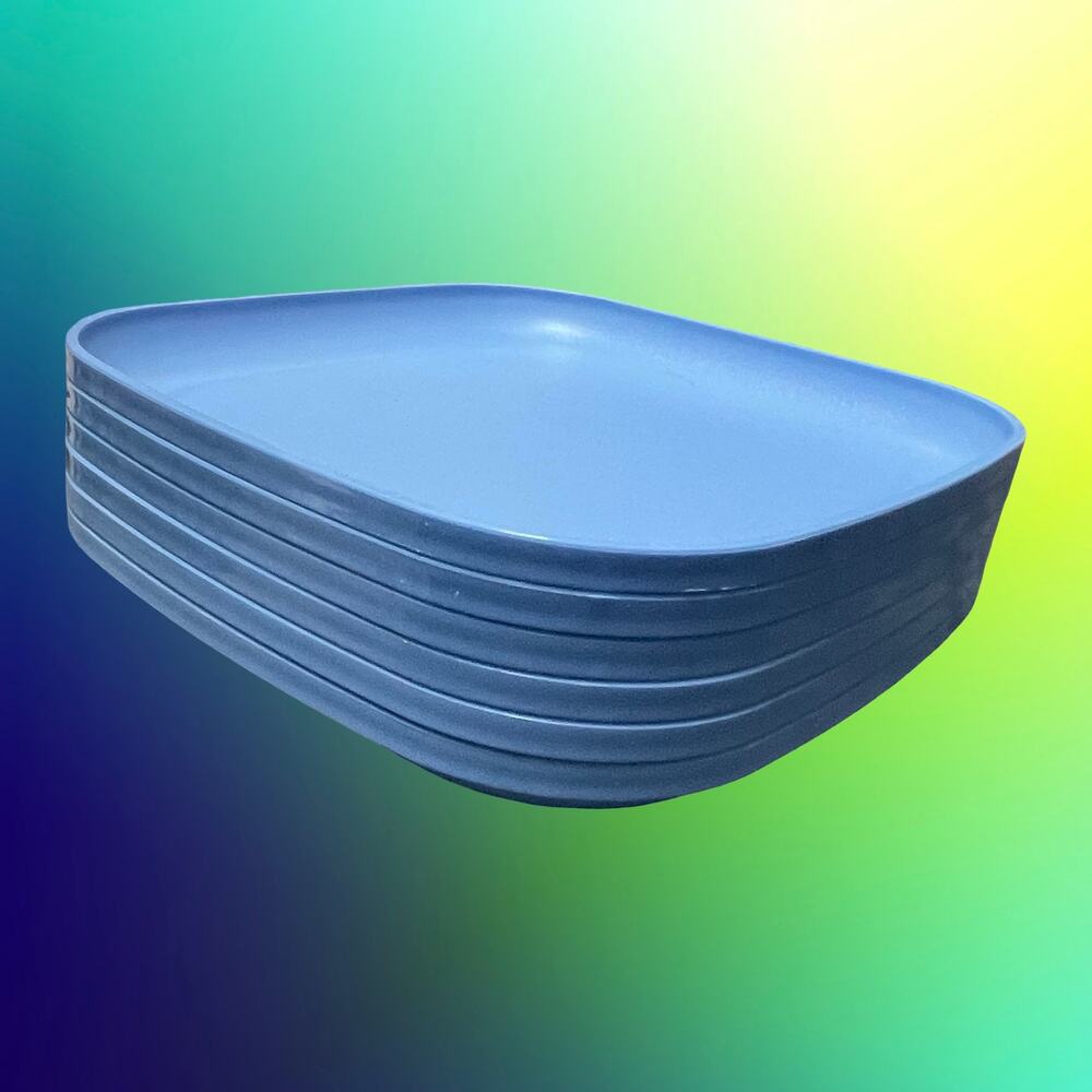 Tupperware 1534 8" Square Luncheon Plates Set of 6 Durable Blue Kitchenware VTG